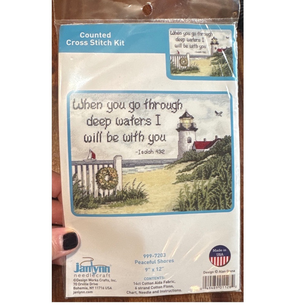Janlynn Peaceful Shores Cross Stitch Kit Unisex 9x12 Blue New Lighthouse Isaiah